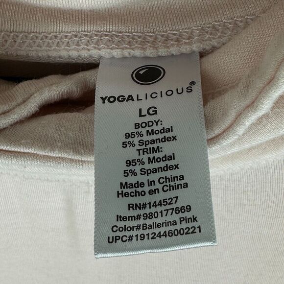 2/$30 Yogalicious Pullover Sweatshirt Size L Pink Stretch Funnel Neck Lounge - Picture 8 of 10